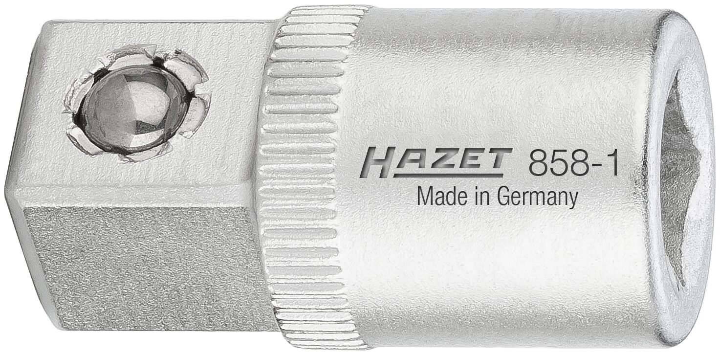 HAZET Vergrößerungsstück 858-1 ∙ 1/4 Zoll (6,3 mm) Vierkant hohl ∙ 3/8 Zoll (10 mm) Vierkant massiv ∙ Länge: 26,5 mm Produktbild img1 L