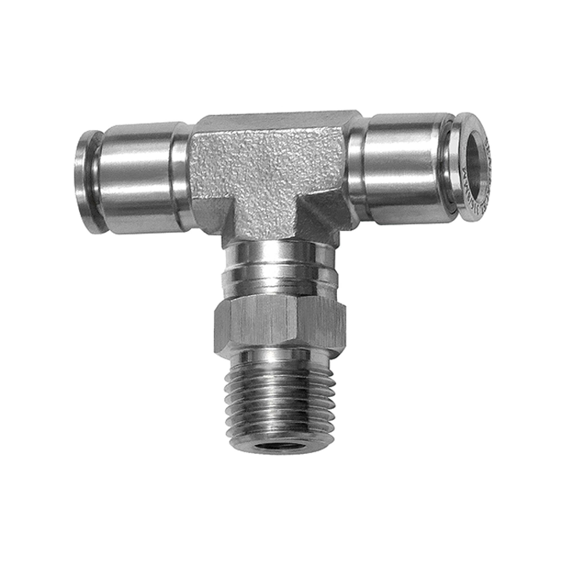 RIEGLER T-Steckverschraubung, drehbar, R 1/4 a., Schlauch-Ø 12, ES 1.4404 Produktbild img1 L