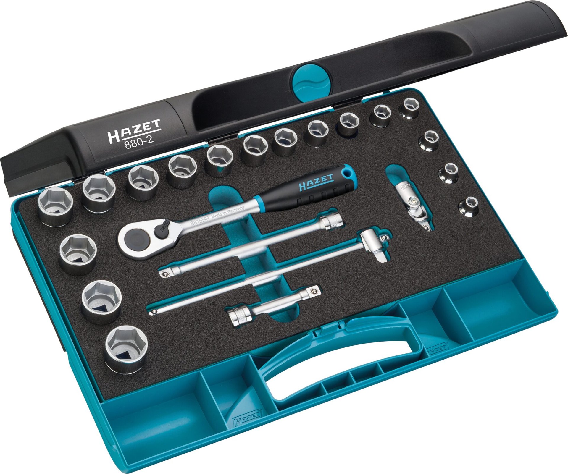 HAZET Steckschlüssel Satz 880-2 ∙ 3/8 Zoll (10 mm) Vierkant hohl ∙ Außen Sechskant-Tractionsprofil ∙ 22-teilig ∙ 6 – 22 Produktbild img1 L