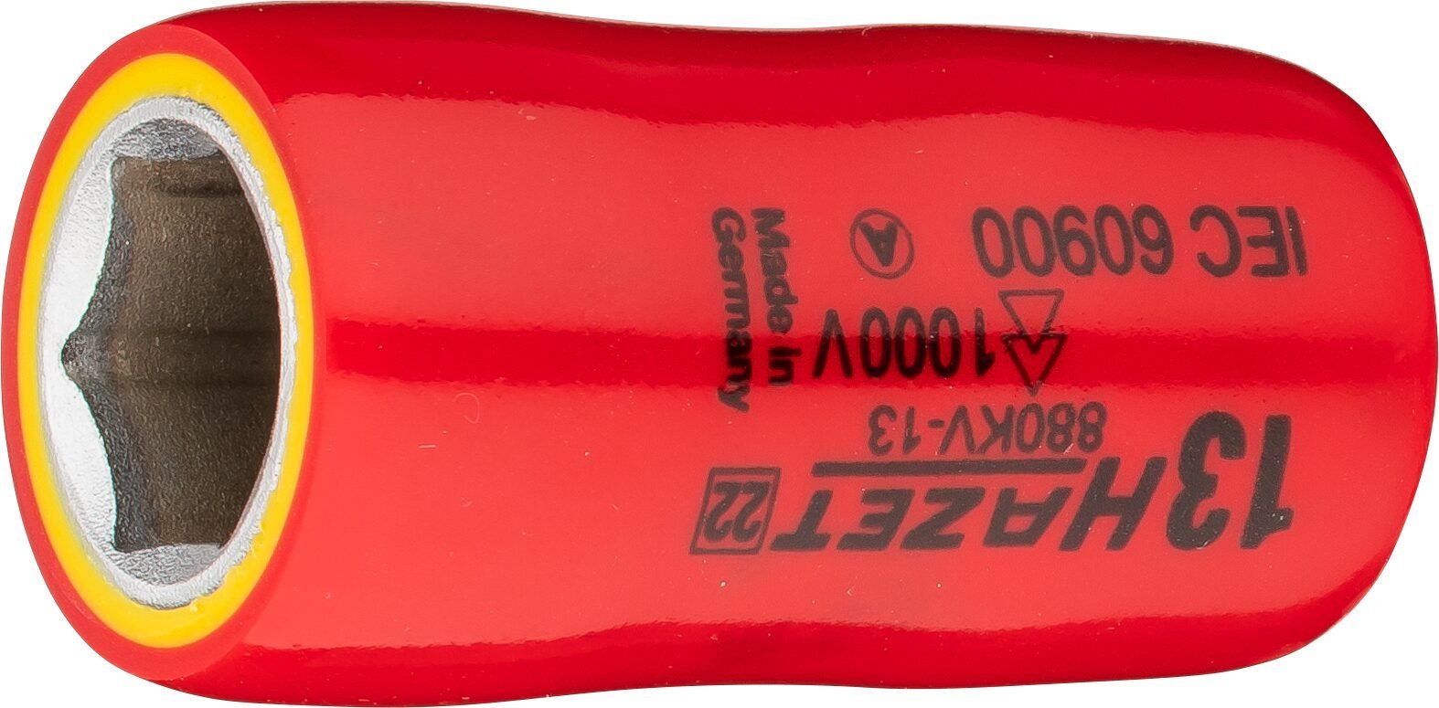 HAZET Steckschlüsseleinsatz ∙ schutzisoliert 880KV-13 ∙ 3/8 Zoll (10 mm) Vierkant hohl ∙ Außen Sechskant-Tractionsprofil ∙ SW 13 mm Produktbild img1 L