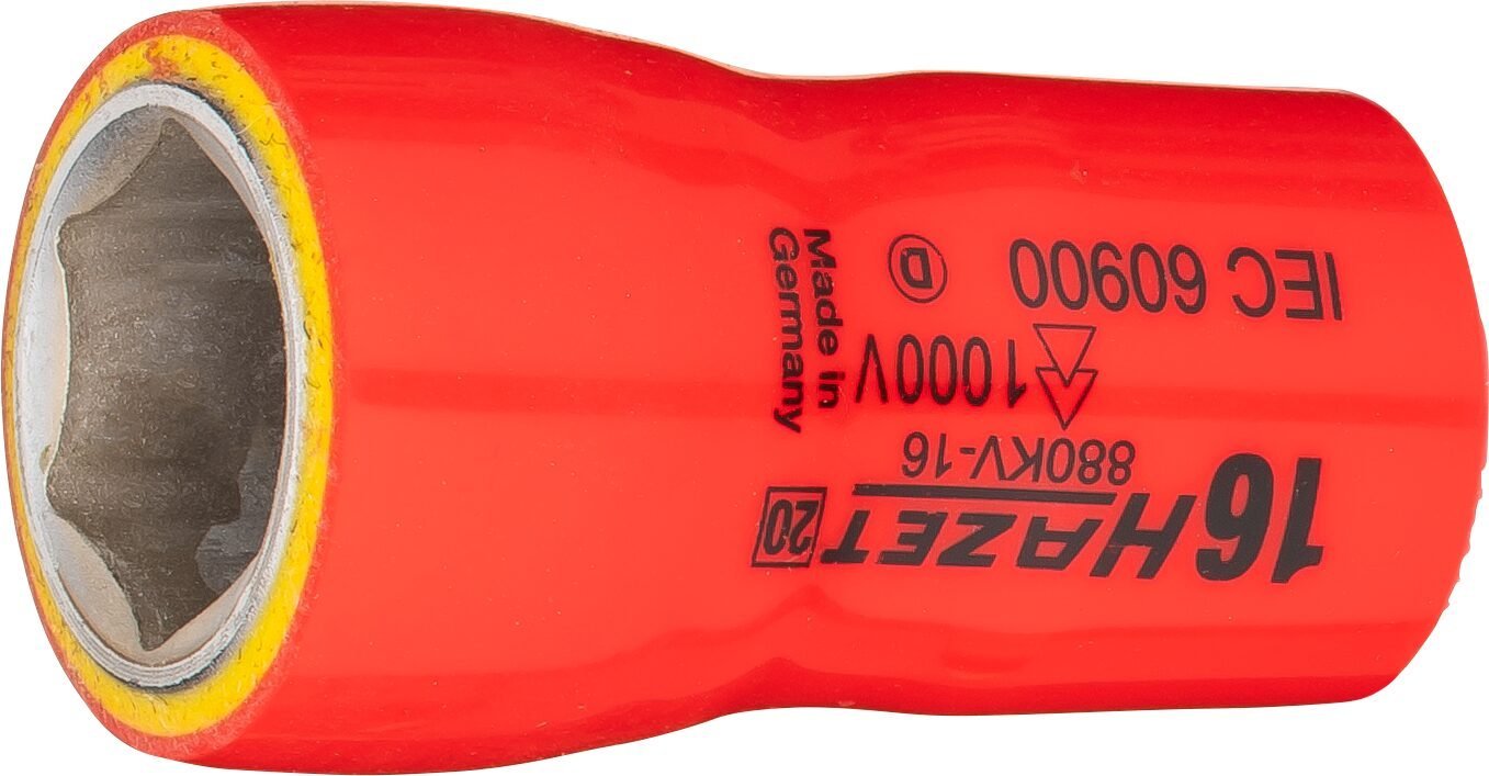 HAZET Steckschlüsseleinsatz ∙ schutzisoliert 880KV-16 ∙ 3/8 Zoll (10 mm) Vierkant hohl ∙ Außen Sechskant-Tractionsprofil ∙ SW 16 mm Produktbild img1 L