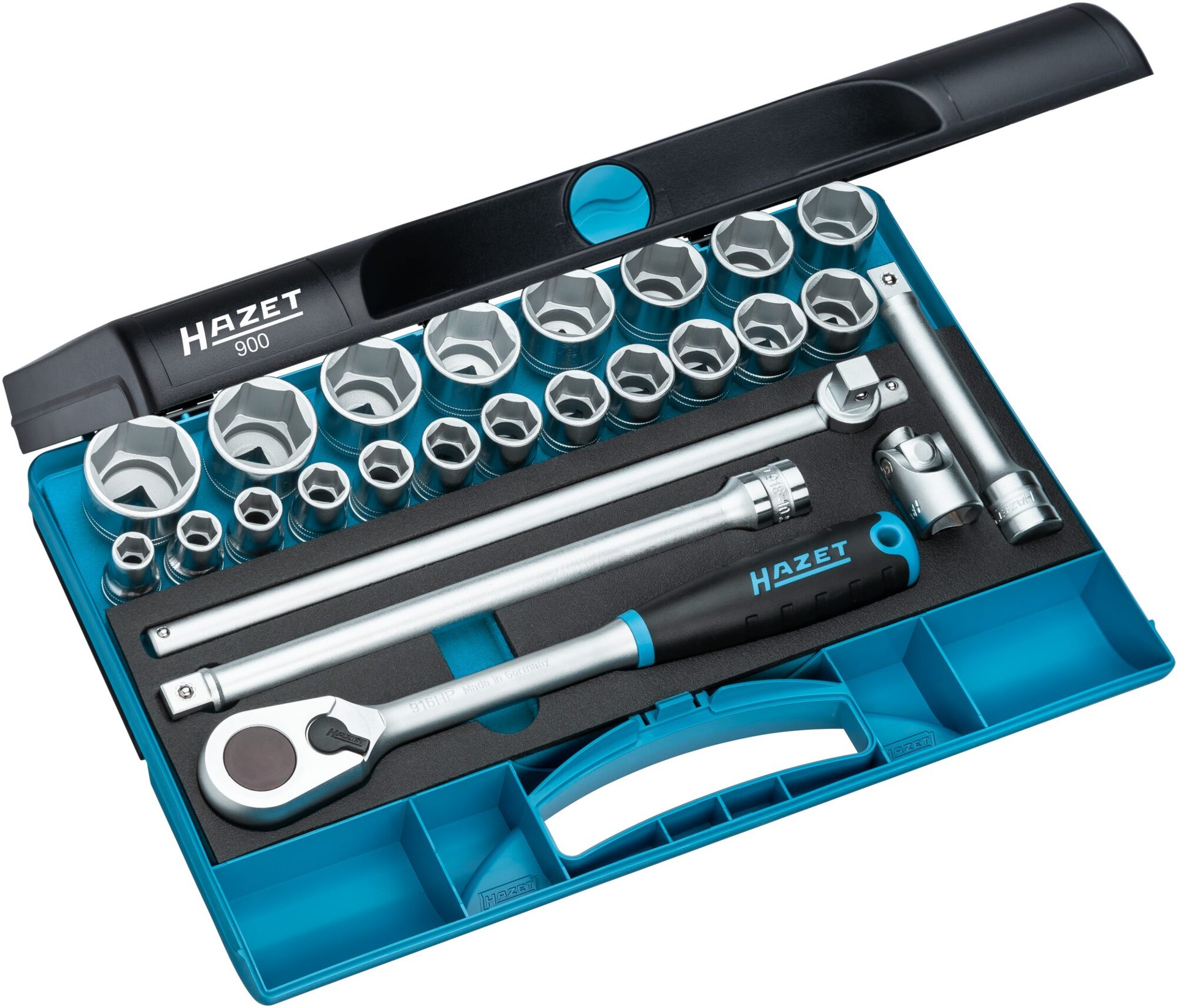 HAZET Steckschlüssel Satz 900 ∙ 1/2 Zoll (12,5 mm) Vierkant hohl ∙ Außen Sechskant-Tractionsprofil ∙ 25-teilig ∙ 10 – 32 Produktbild img1 L