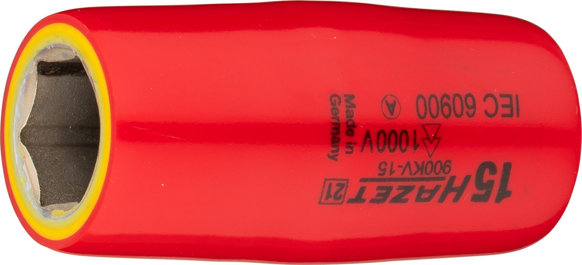 HAZET Steckschlüsseleinsatz ∙ schutzisoliert 900KV-15 ∙ 1/2 Zoll (12,5 mm) Vierkant hohl ∙ Außen Sechskant-Tractionsprofil ∙ SW 15 mm Produktbild img1 L