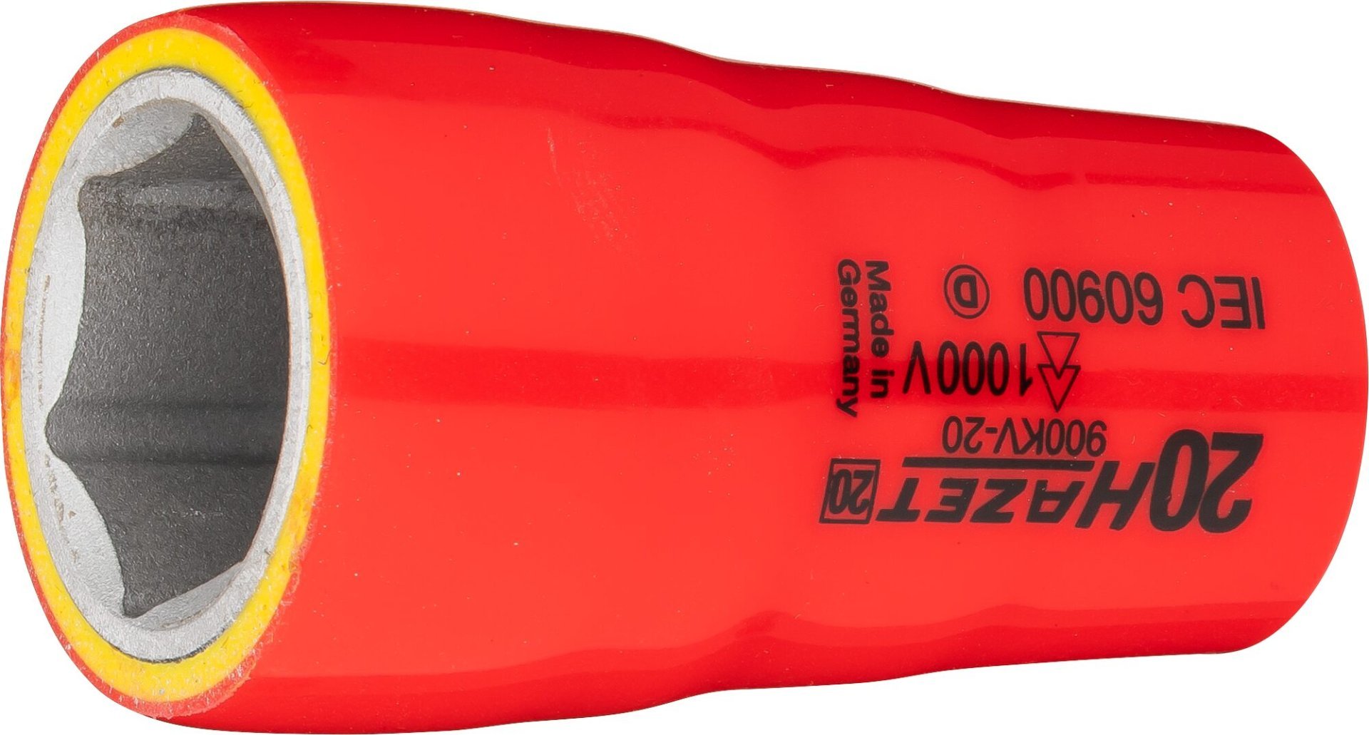 HAZET Steckschlüsseleinsatz ∙ schutzisoliert 900KV-20 ∙ 1/2 Zoll (12,5 mm) Vierkant hohl ∙ Außen Sechskant-Tractionsprofil ∙ SW 20 mm Produktbild img1 L
