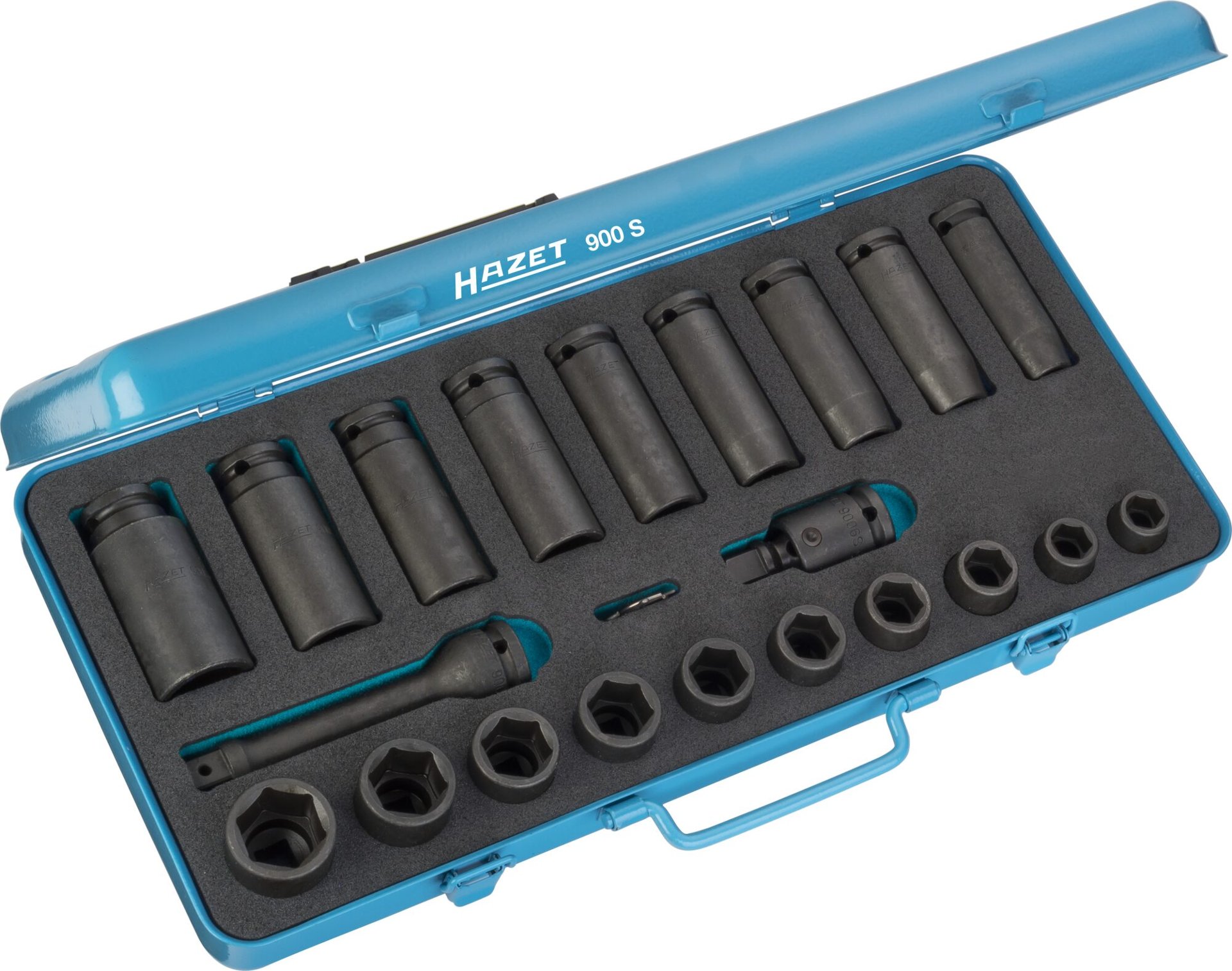 HAZET Schlag-, Maschinenschrauber Steckschlüssel Satz 900S ∙ 1/2 Zoll (12,5 mm) Vierkant hohl ∙ Außen Sechskant-Tractionsprofil ∙ 23-teilig ∙ 13 – 27 Produktbild img1 L
