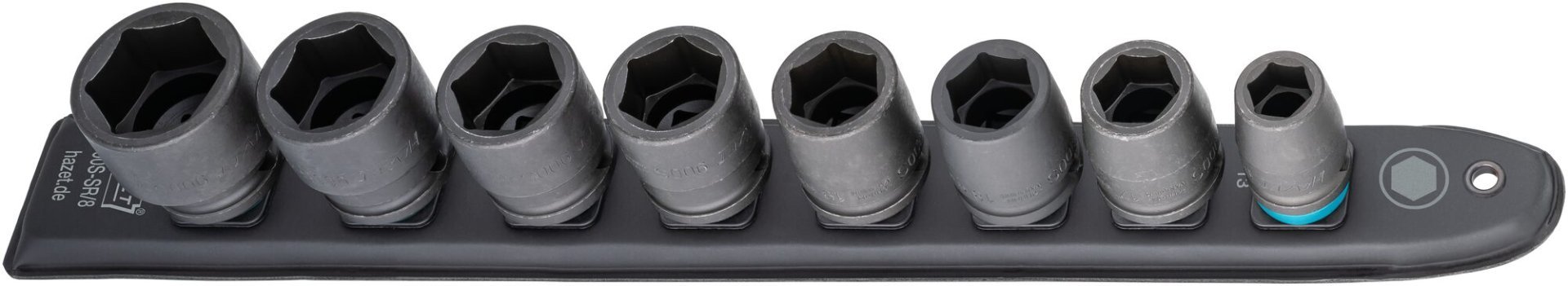 HAZET SmartRail ∙ Flexible Kunststoff-Steckleiste 900S-SR/8 ∙ 1/2 Zoll (12,5 mm) Vierkant hohl ∙ Außen Sechskant-Tractionsprofil ∙ 8-teilig ∙ 13 ∙ 17 ∙ 18 ∙ 19 ∙ 21 ∙ 22 ∙ 24 ∙ 27 Produktbild img2 L