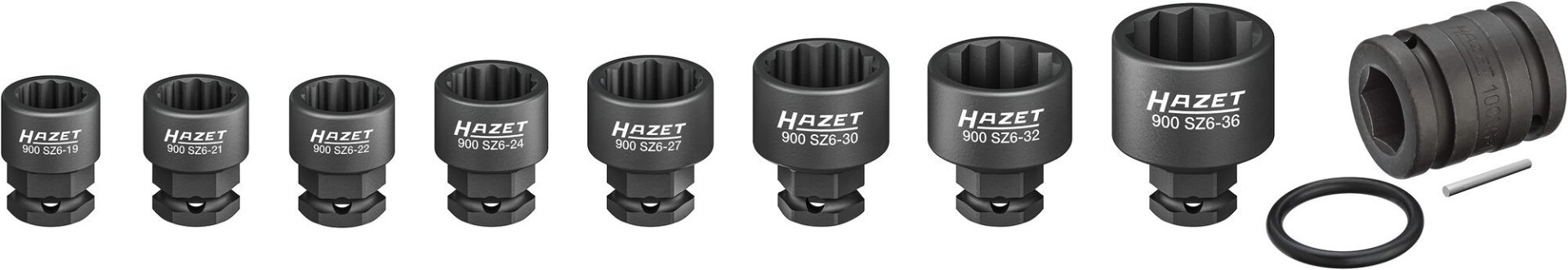HAZET Schlag-, Maschinenschrauber Steckschlüssel Satz 900SZ6/11 ∙ 1/2 Zoll (12,5 mm) Vierkant hohl, 24 mm Außen-Sechskant ∙ Außen Doppelsechskant-Tractionsprofil ∙ 11-teilig ∙ 19 ∙ 21 ∙ 22 ∙ 24 ∙ 27 ∙ 30 ∙ 32 ∙ 36 Produktbild img5 L