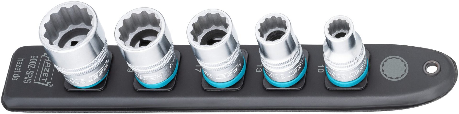 HAZET SmartRail ∙ Flexible Kunststoff-Steckleiste 900Z-SR/5 ∙ 1/2 Zoll (12,5 mm) Vierkant hohl ∙ Außen Doppelsechskant-Tractionsprofil ∙ 5-teilig ∙ 10 ∙ 13 ∙ 17 ∙ 19 ∙ 22 Produktbild img2 L