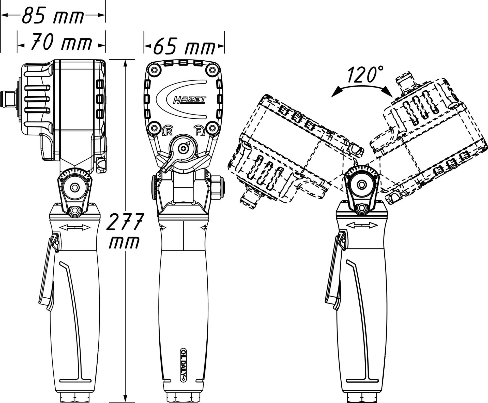 Twin Turbo Schlagschrauber 9012ATT ∙ Lösemoment maximal [Nm]: 550 Nm ∙ 1/2 Zoll (12,5 mm) Vierkant massiv ∙ L x B x H: 85 mm x 64 mm x 227 mm ∙ Hochleistungs-Doppelhammer-Schlagwerk Produktbild img7 L
