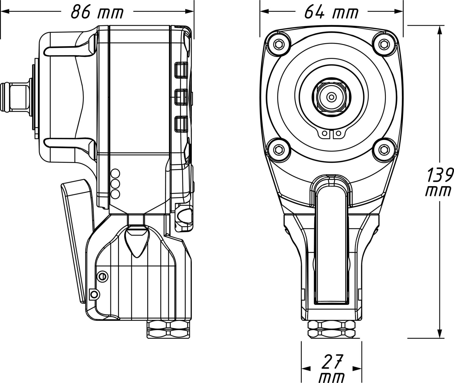 HAZET Twin Turbo Faust Schlagschrauber 9012PTT ∙ Lösemoment maximal [Nm]: 550 Nm ∙ 1/2 Zoll (12,5 mm) Vierkant massiv ∙ L x B x H: 85 mm x 64 mm x 141 mm ∙ Hochleistungs-Doppelhammer-Schlagwerk Produktbild img8 L