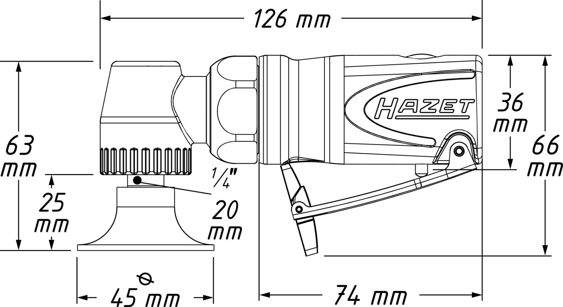 HAZET Mini Tellerschleifer ∙ abgewinkelt 9033M-11 ∙ Länge: 126 mm Produktbild img5 L