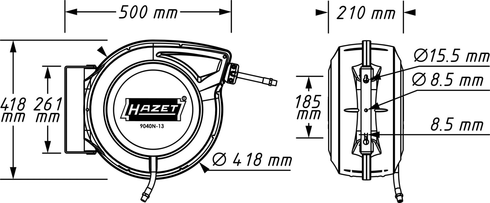 HAZET Schlauchaufroller ∙ 15 m ∙ 13 mm Innen-⌀ 9040N-13 ∙ 15 m Produktbild img2 L
