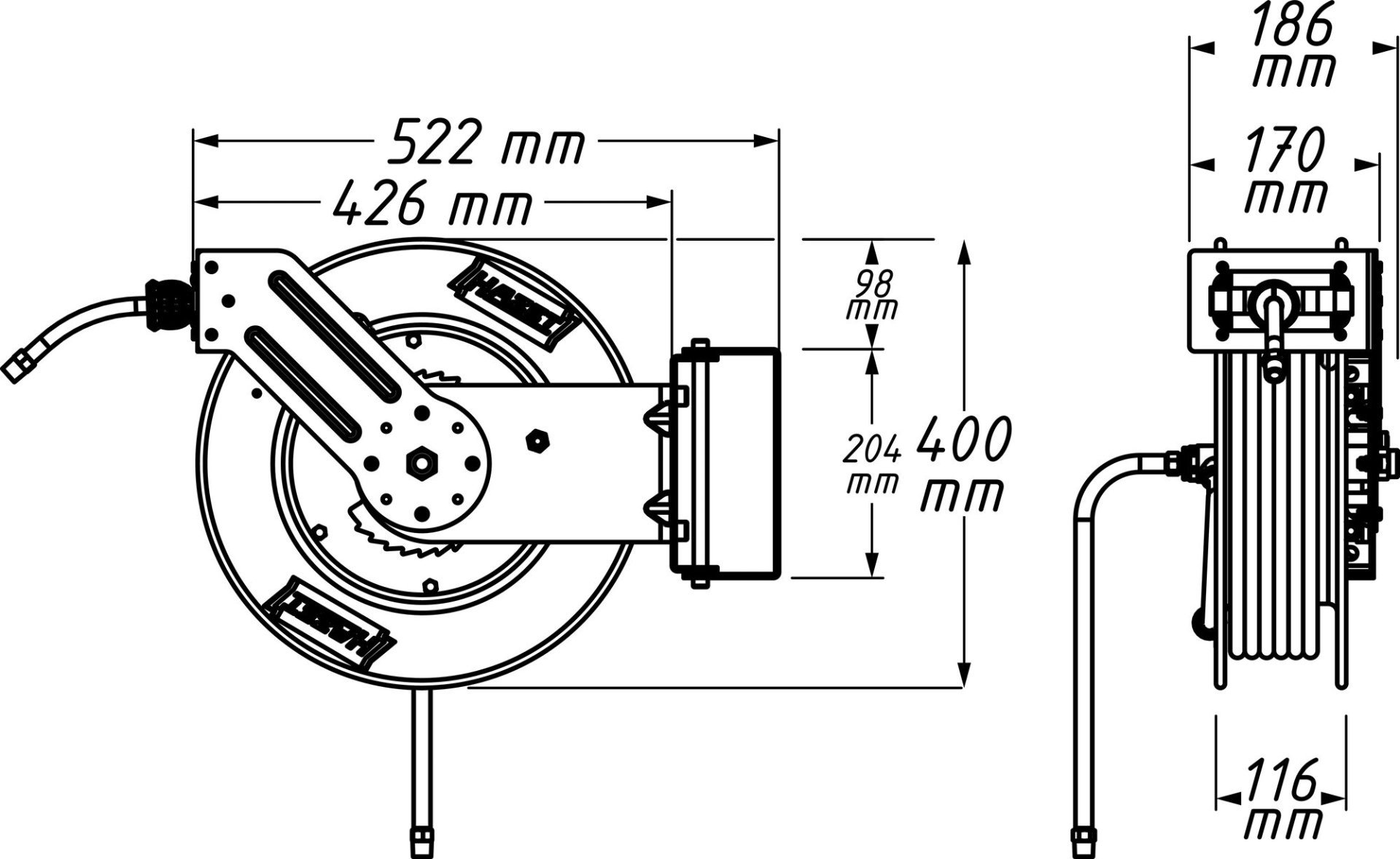 HAZET Schlauchaufroller ∙ offen ∙ 20 m ∙ 10 mm Innen-⌀ 9040OS-10 ∙ 20 m Produktbild img7 L