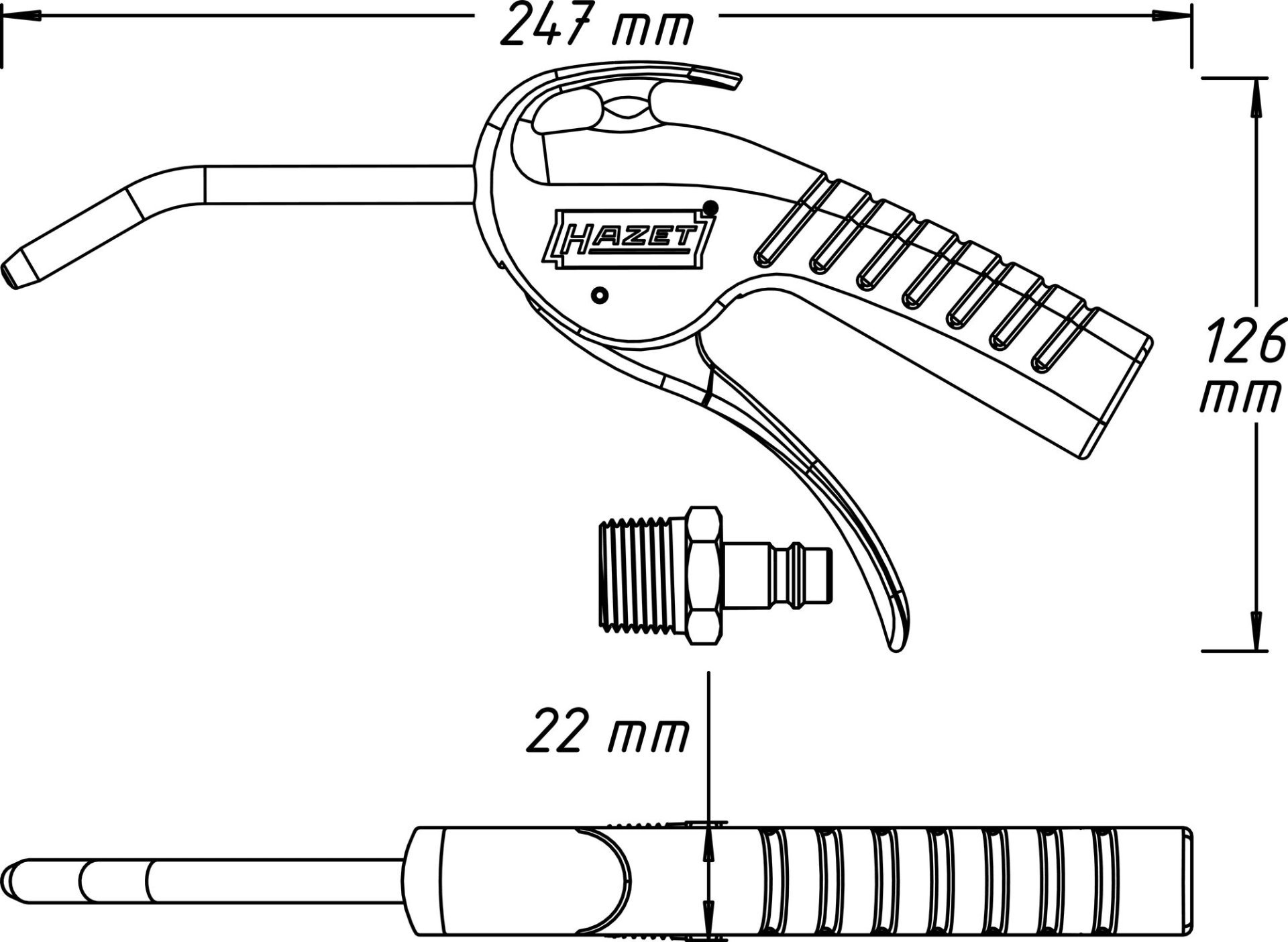 HAZET Ausblaspistole ∙ 100 mm 9040P-1 ∙ Länge: 247 mm Produktbild img6 L