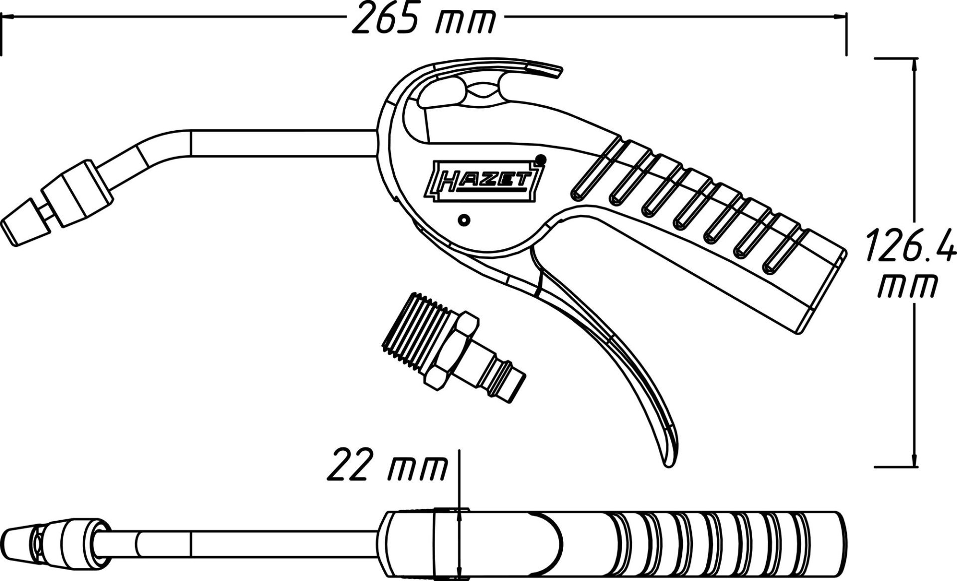 HAZET Ausblaspistole ∙ 100 mm ∙ mit Venturidüse und gebogenem Rohr 9040P-4 ∙ Länge: 265 mm Produktbild img6 L
