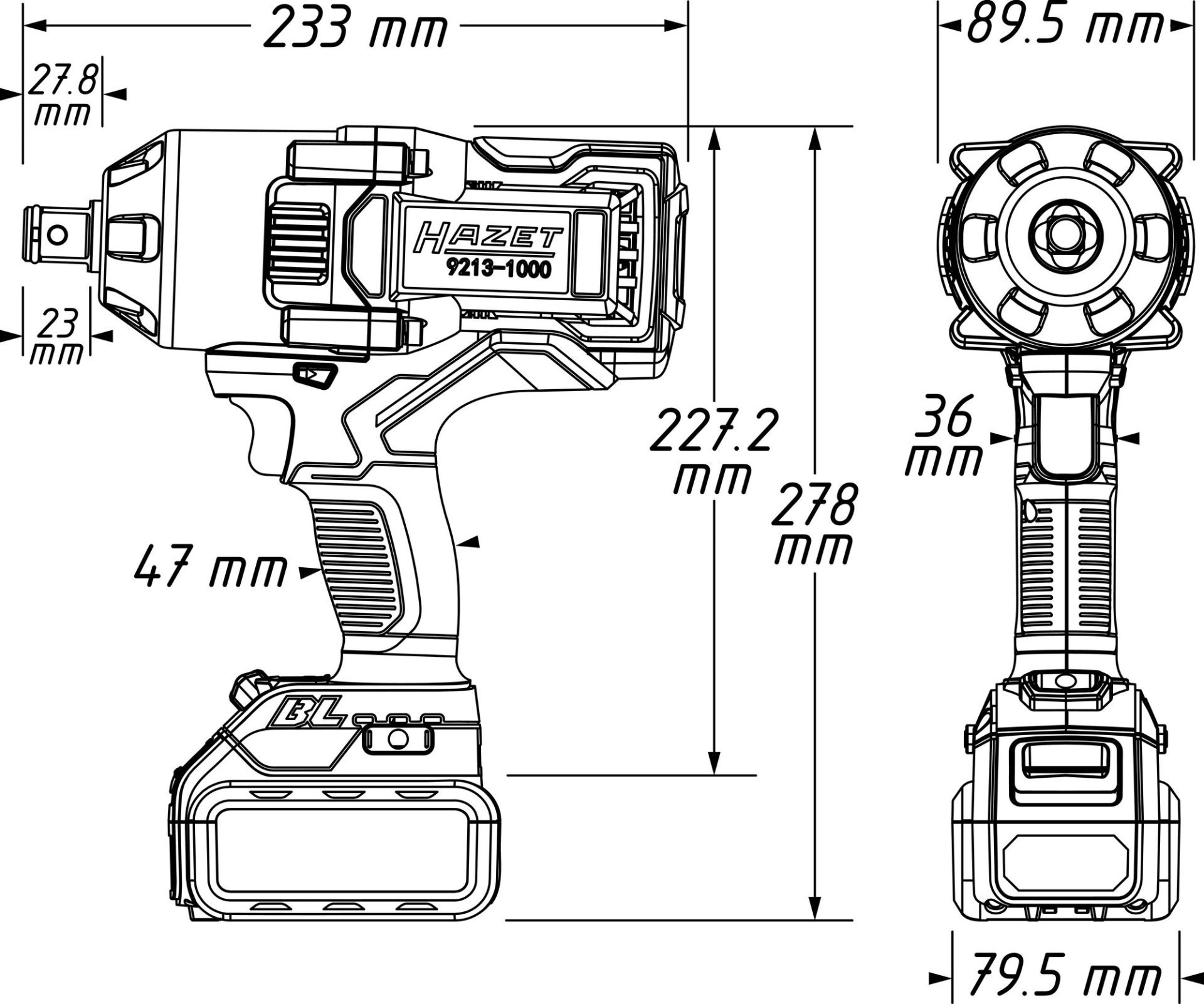 HAZET HAZET Akku Schlagschrauber 9213-1000 ∙ Lösemoment maximal [Nm]: 1400 Nm ∙ 3/4 Zoll (20 mm) Vierkant massiv Produktbild img5 L