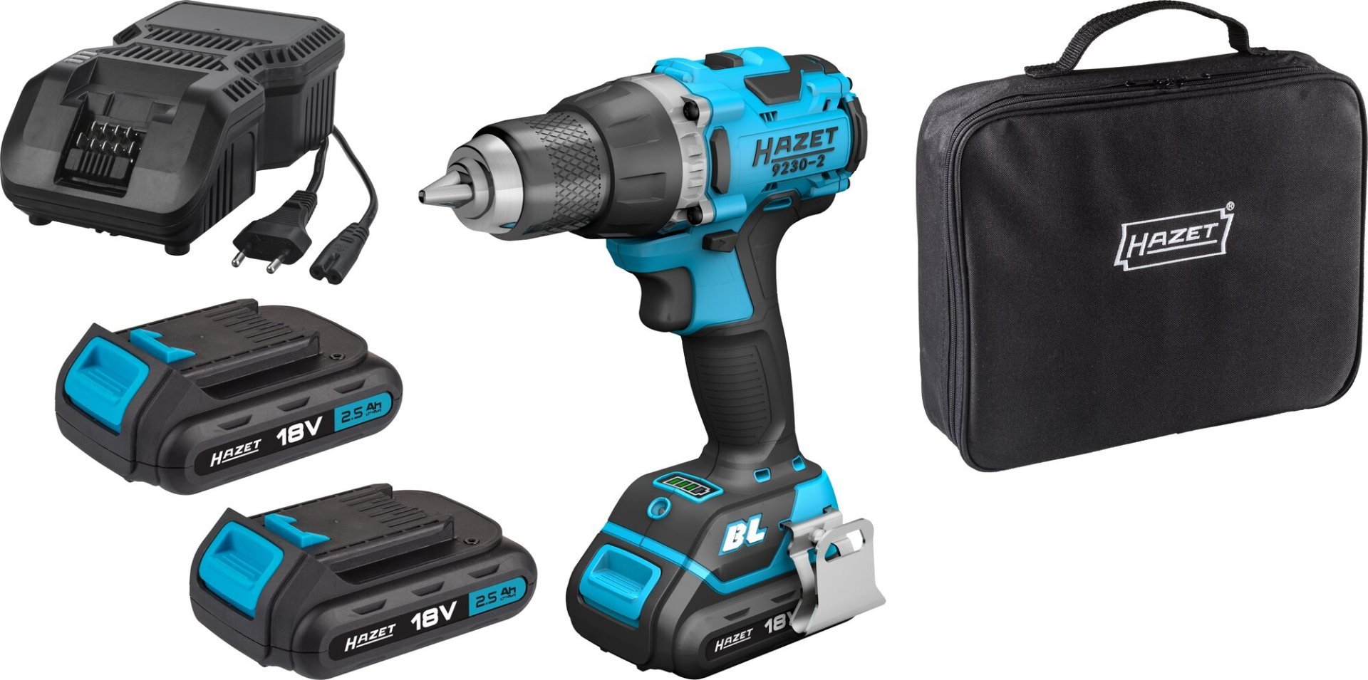 HAZET HAZET Akku Bohrschrauber Satz ∙ 18&nbsp;Volt ∙ 2,5&nbsp;Ah (Amperestunden) ∙ 4-teilig 9230-2/4 ∙ 4-teilig Produktbild img1 L