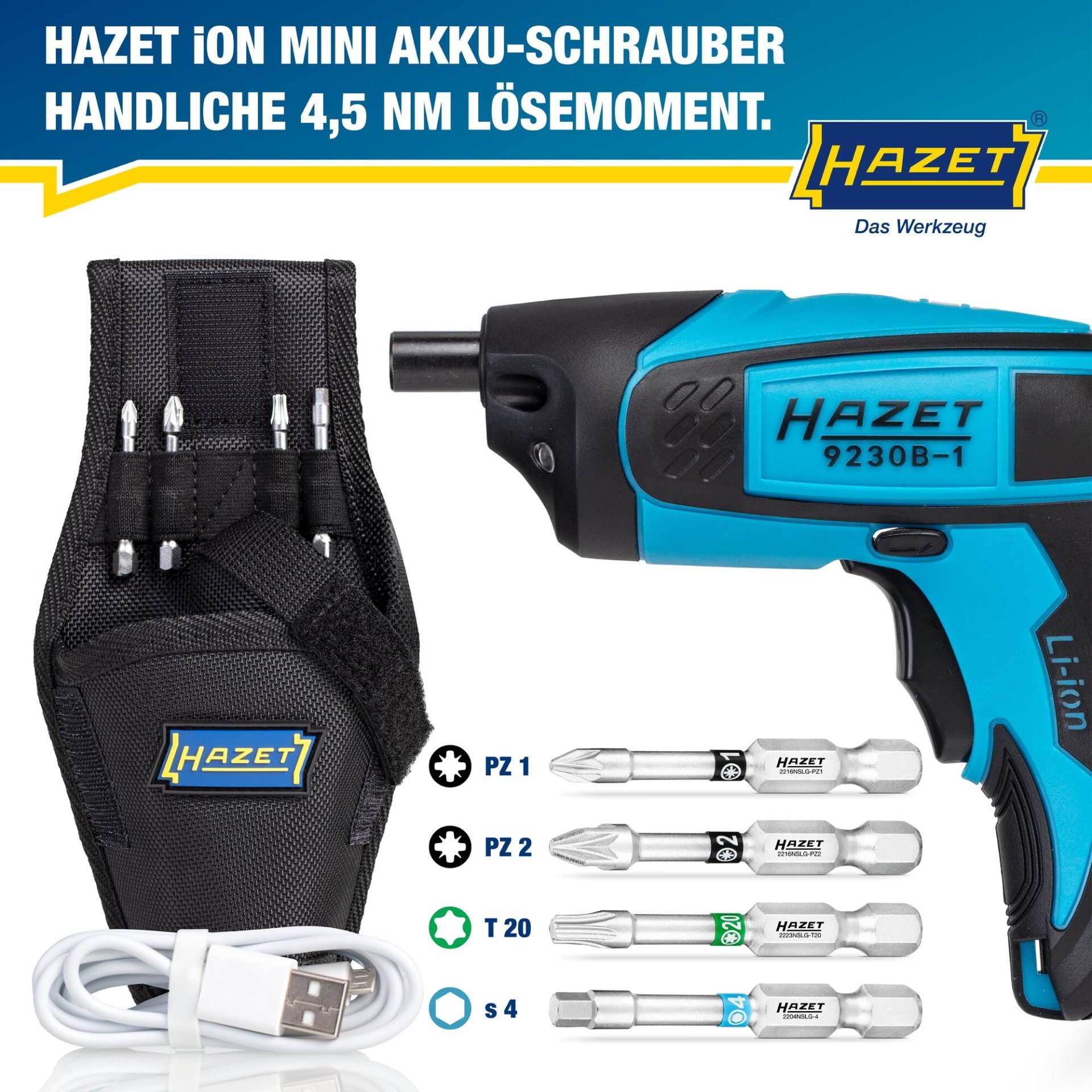 HAZET Bit Akkuschrauber Satz ∙ Mini 9230B-1 ∙ Lösemoment maximal [Nm]: 4.5 Nm ∙ Innen TORX® Profil, Pozidriv Profil PZ, Innen Sechskant Profil, 1/4 Zoll (6,3 mm) Sechskant hohl ∙ 7-teilig ∙ 4 ∙ PZ1 ∙ PZ2 ∙ T20 Produktbild img2 L