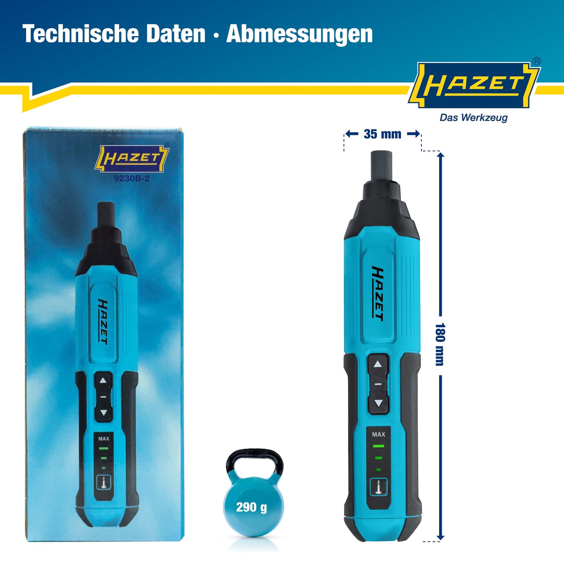 HAZET Akku-Stabschrauber 9230B-2 ∙ Lösemoment maximal [Nm]: 5 Nm ∙ 1/4 Zoll (6,3 mm) Sechskant hohl Produktbild img14 L