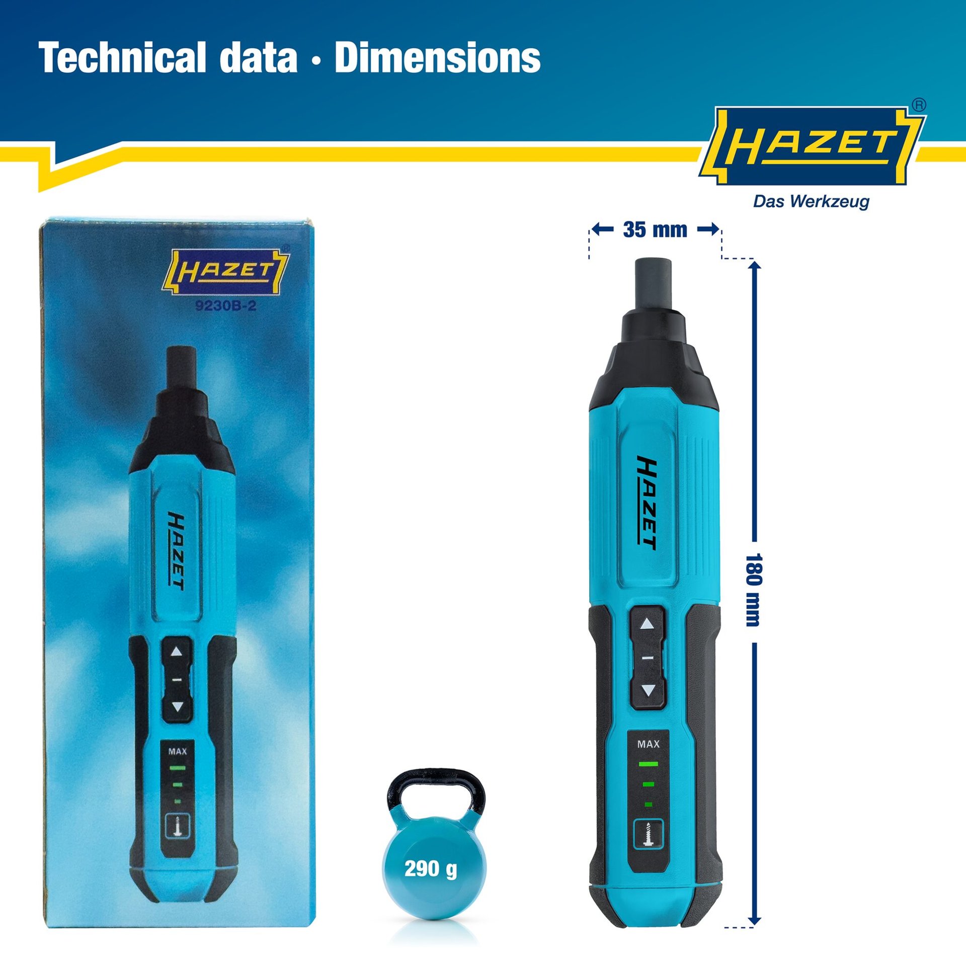 HAZET Akku-Stabschrauber 9230B-2 ∙ Lösemoment maximal [Nm]: 5 Nm ∙ 1/4 Zoll (6,3 mm) Sechskant hohl Produktbild img15 L