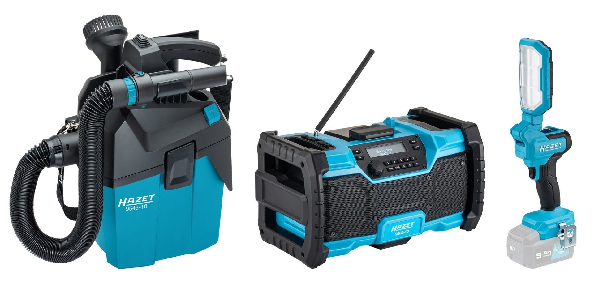 HAZET Akku-Baustellen-Radio ∙ Akku-Trockensauger ∙ Akku-Arbeitslicht ∙ 18 Volt 9500P-2/3 ∙ 3-teilig Produktbild img1 L