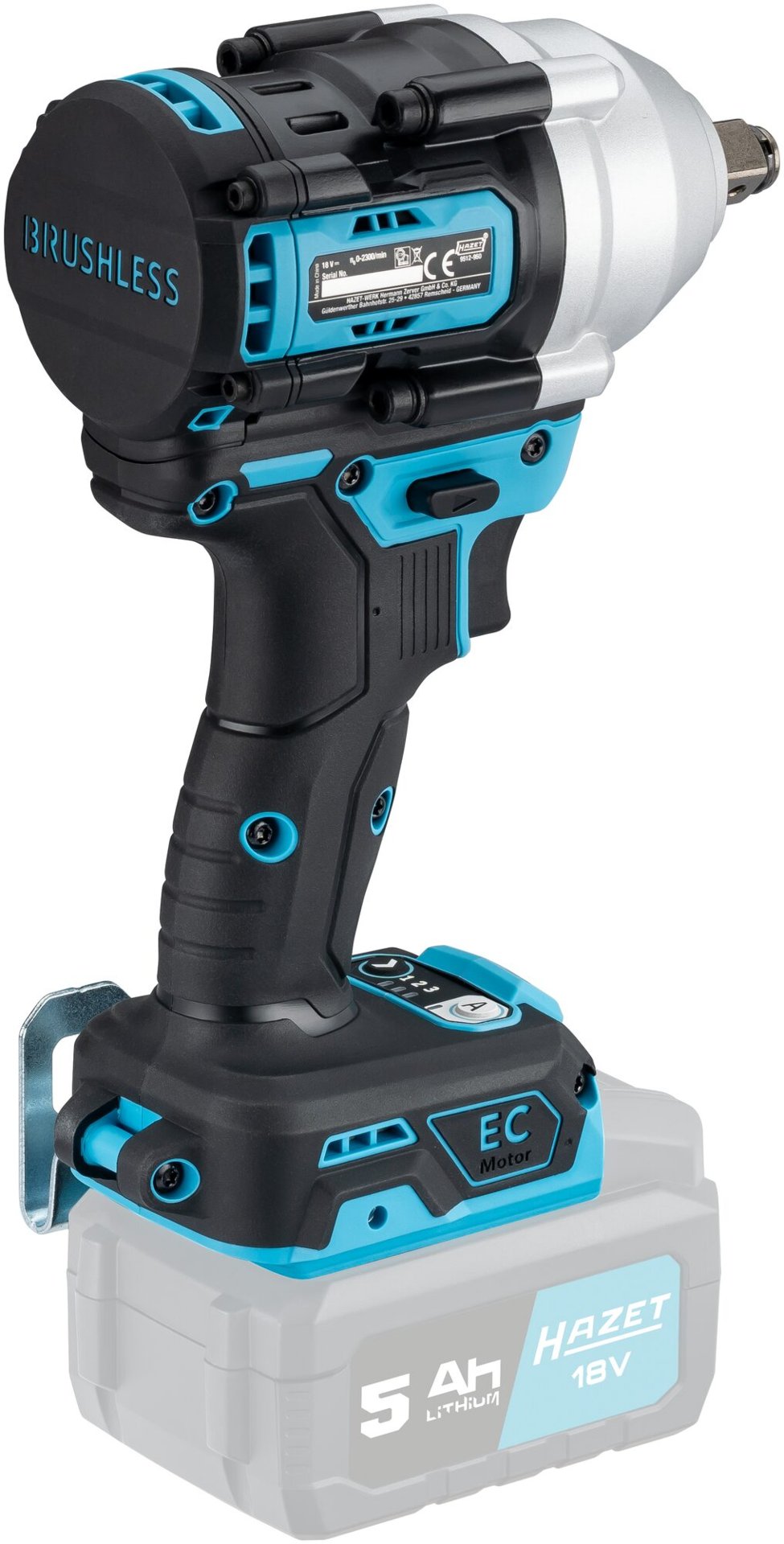 HAZET Akku-Schlagschrauber 9512-950 ∙ Lösemoment maximal [Nm]: 950 Nm ∙ 1/2 Zoll (12,5 mm) Vierkant massiv ∙ L x B x H: 159 mm x 74 mm x 227 mm Produktbild img6 L