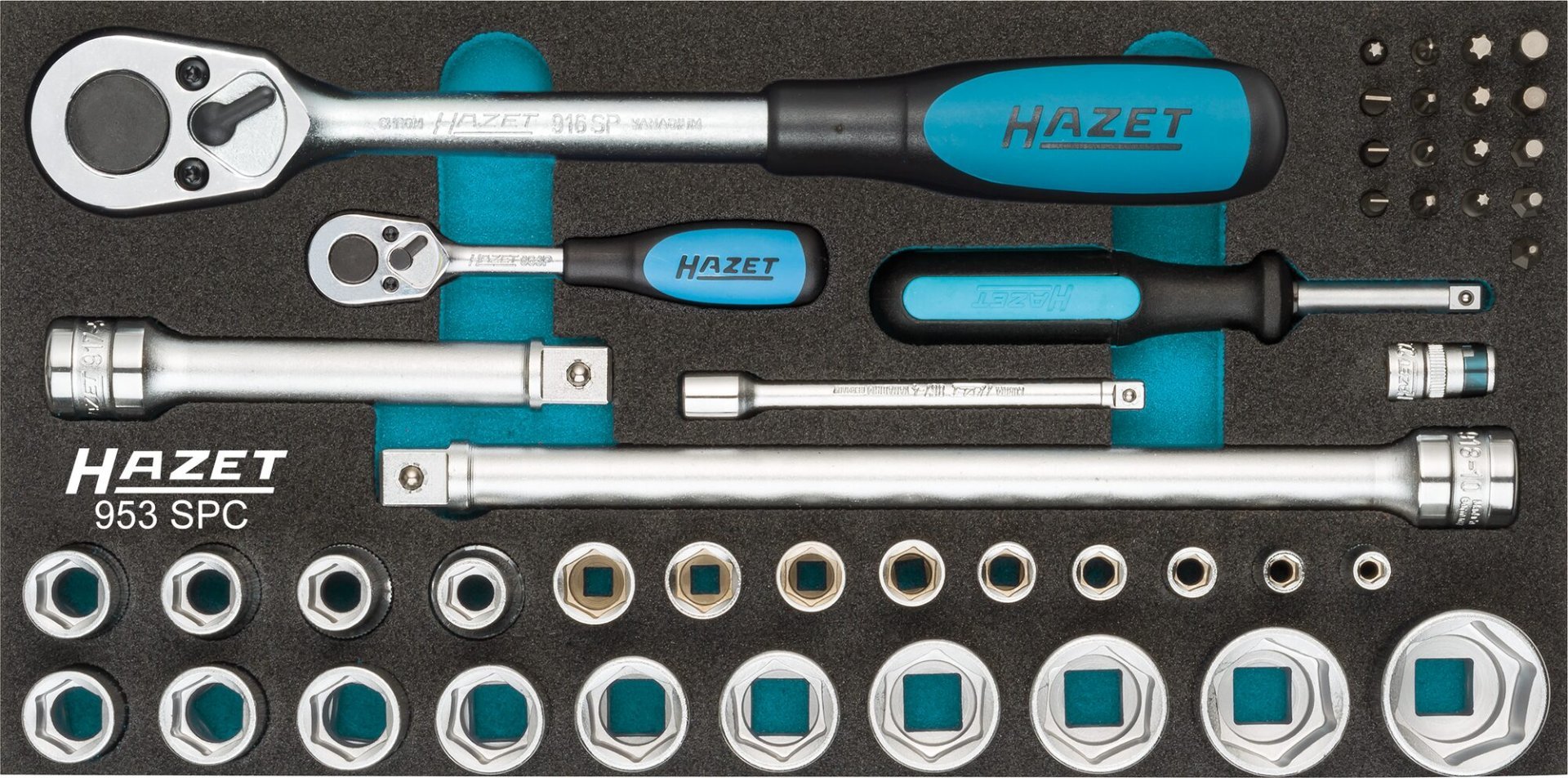 HAZET Steckschlüssel Satz 953SPC ∙ 1/4 Zoll (6,3 mm) Vierkant hohl, 1/2 Zoll (12,5 mm) Vierkant hohl ∙ Außen Sechskant-Tractionsprofil, Kreuzschlitz Profil PH, Pozidriv Profil PZ, Schlitz Profil, Innen TORX® Profil ∙ 47-teilig ∙ 2 – 27 ∙ PH1 – PH2 ∙ PZ1 – PZ2 ∙ Produktbild img3 L