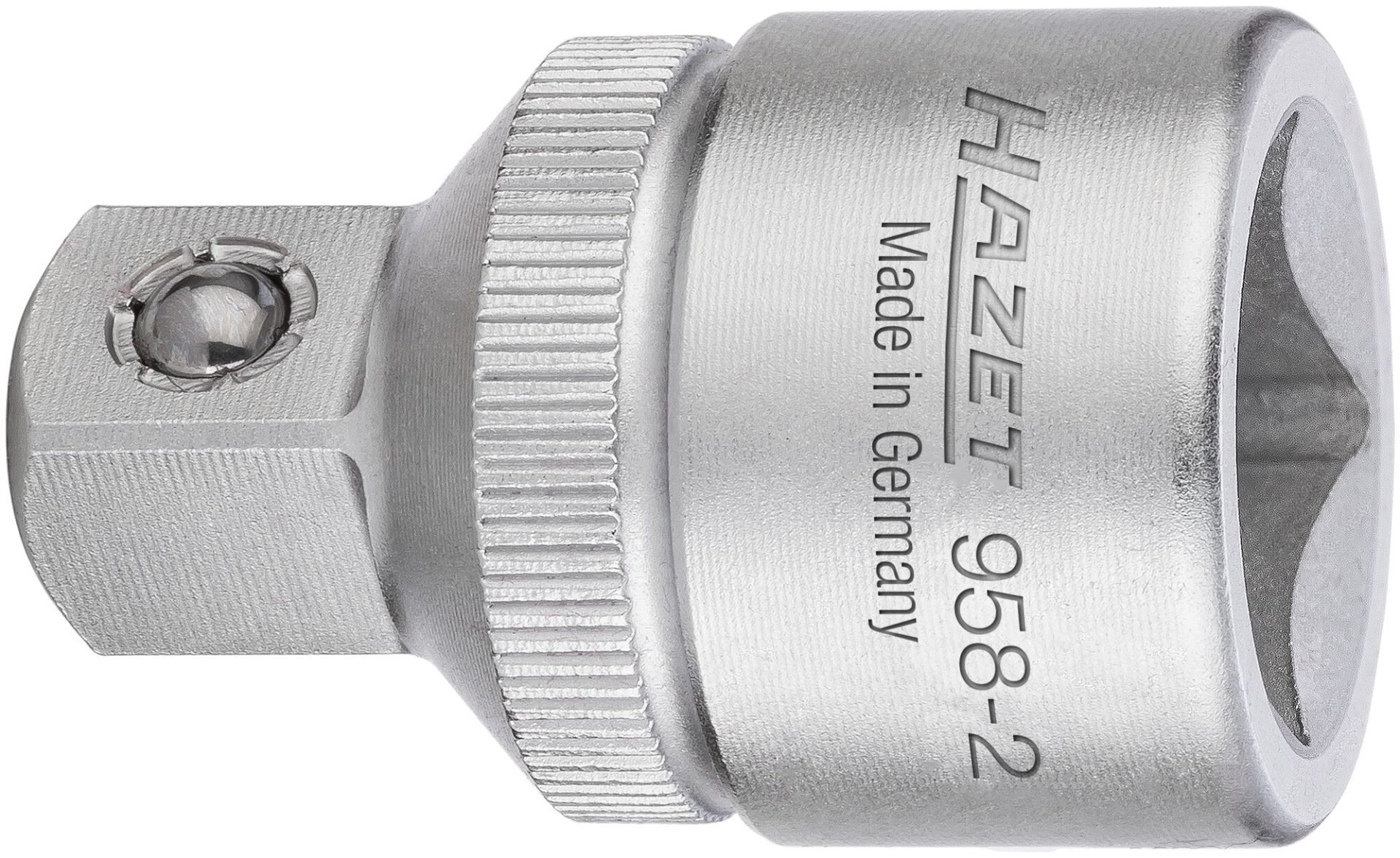 HAZET Reduzierstück 958-2 ∙ 1/2 Zoll (12,5 mm) Vierkant hohl ∙ 3/8 Zoll (10 mm) Vierkant massiv ∙ Länge: 36 mm Produktbild img1 L