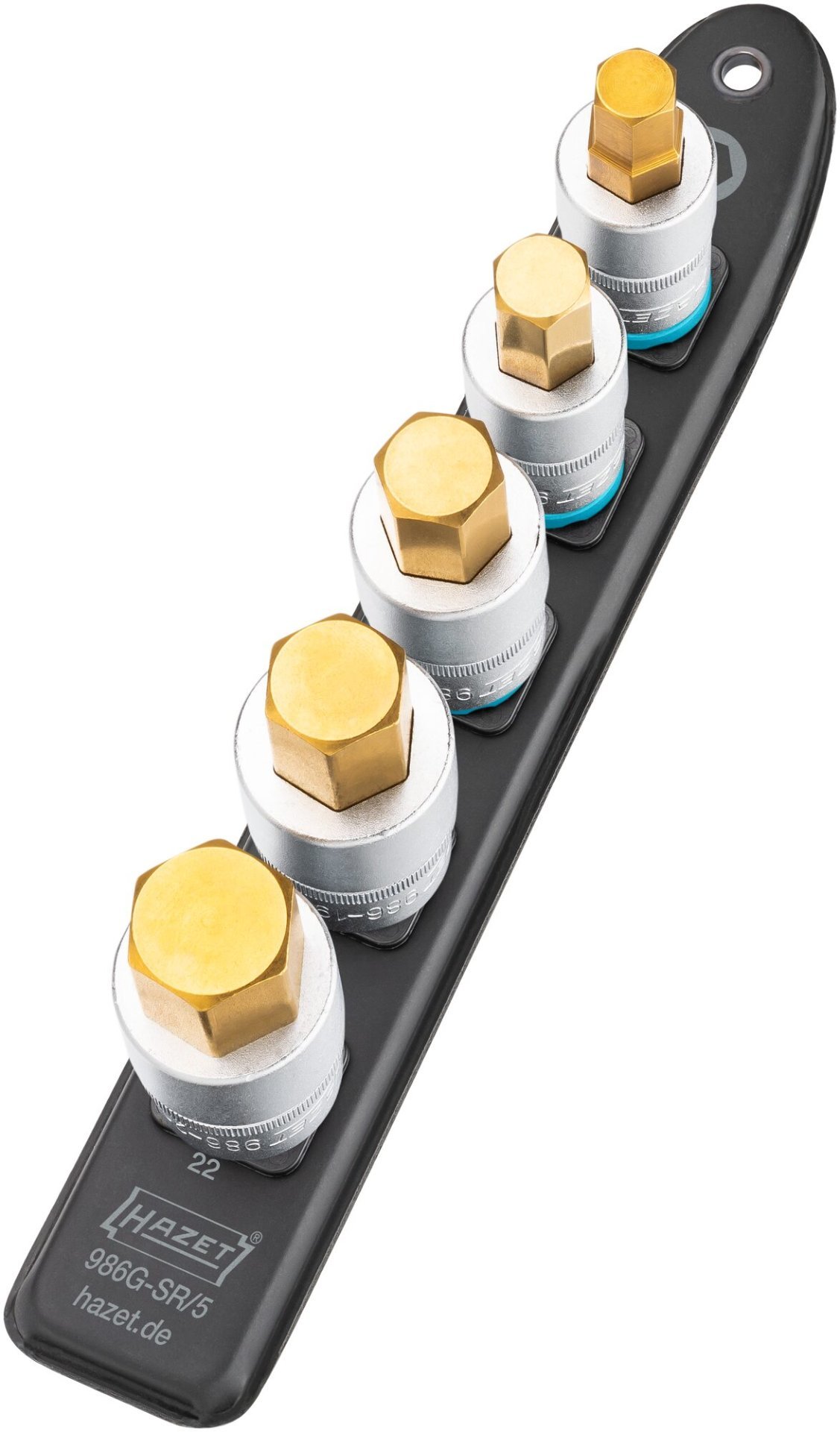 HAZET SmartRail ∙ Flexible Kunststoff-Steckleiste 986G-SR/5 ∙ 1/2 Zoll (12,5 mm) Vierkant hohl ∙ Innen Sechskant Profil ∙ 5-teilig ∙ 12 ∙ 14 ∙ 17 ∙ 19 ∙ 22 Produktbild img2 L