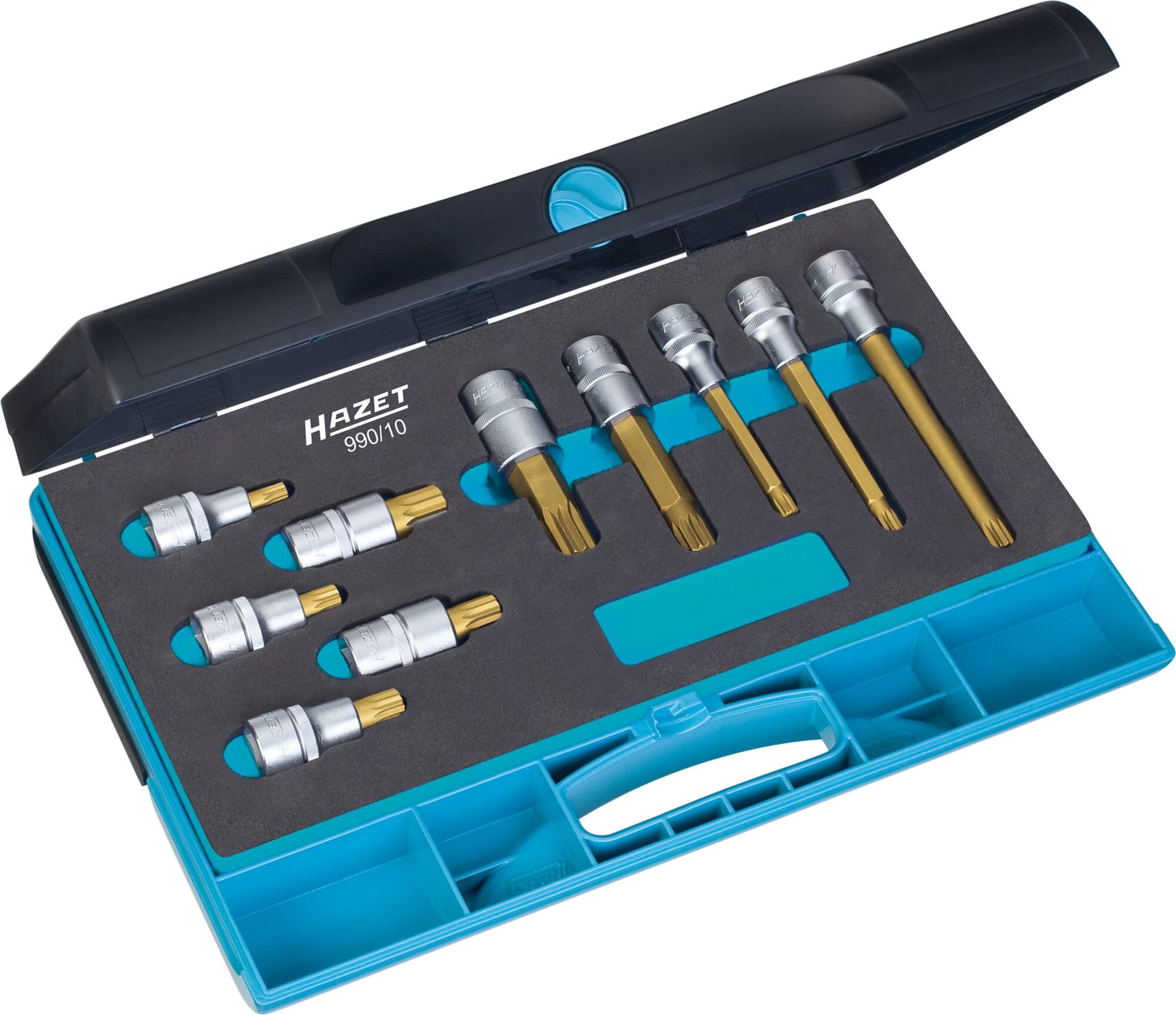 HAZET Schraubendreher-Steckschlüsseleinsatz Satz 990/10 ∙ 1/2 Zoll (12,5 mm) Vierkant hohl ∙ Innen Vielzahn Profil XZN ∙ 10-teilig ∙ M8 – M18 Produktbild img1 L