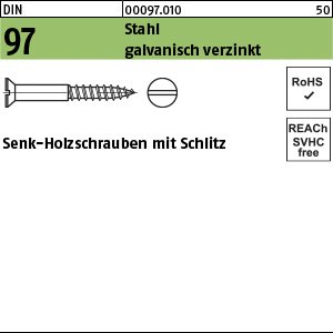 Reyher DIN 97 Stahl galvanisch verzinkt Senk-Holzschrauben mit Schlitz Produktbild img1 L