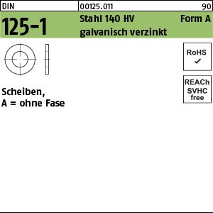 Reyher DIN 125-1 Stahl 140 HV Form A galvanisch verzinkt Scheiben, ohne Fase Produktbild img1 L