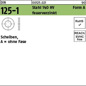 Reyher DIN 125-1 Stahl 140 HV Form A feuerverzinkt Scheiben, ohne Fase Produktbild img1 L
