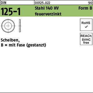 Reyher DIN 125-1 Stahl 140 HV Form B feuerverzinkt Scheiben, mit Fase (gestanzt) Produktbild img1 L