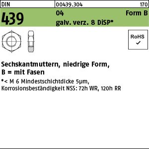 Reyher DIN 439 04 Form B galv. verz. 8 DiSP Sechskantmuttern, niedrige Form, mit Fasen Produktbild img1 L
