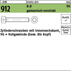 DIN 912 8.8 M 8 x 60 galv. verzinkt mit Gew. bis Kopf gal Zn VE=S Produktbild img1 L