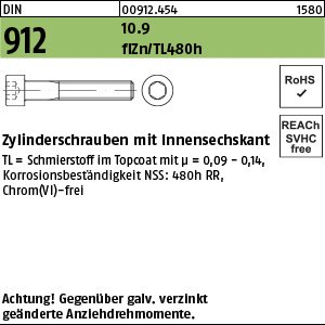 Reyher DIN 912 10.9 flZn/TL 480h (zinklamellenbesch.) Zylinderschrauben mit Innensechskant Produktbild img1 L