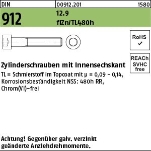 Reyher DIN 912 12.9 flZn/TL 480h Zylinderschrauben mit Innensechskant Produktbild img1 L