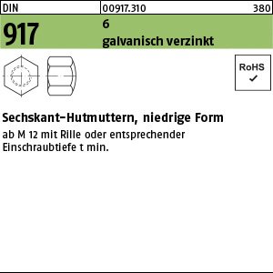Reyher DIN 917 6 galvanisch verzinkt Sechskant-Hutmuttern, niedrige Form Produktbild img1 L