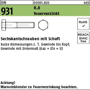 DIN 931 8.8 U M 20 x 260 feuerverzinkt tZn VE=S Produktbild img1 L