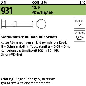 Reyher DIN 931 10.9 flZn/TL 480h (zinklamellenbesch.) Sechskantschrauben mit Schaft Produktbild img1 L