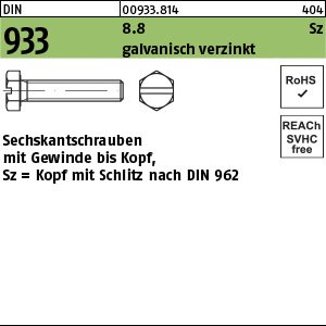 Reyher DIN 933 8.8 Sz galvanisch verzinkt Sechskantschrauben mit Gewinde bis Kopf, Kopf mit Schlitz nach DIN 962 Produktbild img1 L