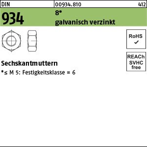 Reyher DIN 934 8 galvanisch verzinkt Sechskantmuttern Produktbild img1 L
