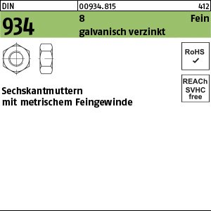 Reyher DIN 934 8 Fein galvanisch verzinkt Sechskantmuttern mit metrischem Feingewinde Produktbild img1 L