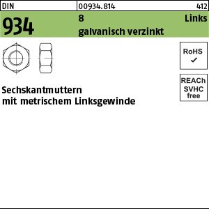 Reyher DIN 934 8 Links galvanisch verzinkt Sechskantmuttern mit metrischem Linksgewinde Produktbild img1 L