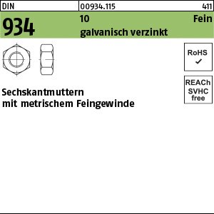 Reyher DIN 934 10 Fein galvanisch verzinkt Sechskantmuttern mit metrischem Feingewinde Produktbild img1 L