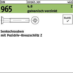 Reyher DIN 965 4.8 Z galvanisch verzinkt Senkschrauben mit Pozidriv-Kreuzschlitz Z Produktbild img1 L