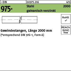 Reyher ~DIN 975 Stahl 2000 galvanisch verzinkt Gewindestangen, Länge 2000 mm Produktbild img1 L