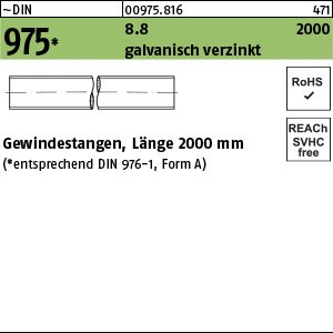 Reyher ~DIN 975 8.8 2000 galvanisch verzinkt Gewindestangen, Länge 2000 mm Produktbild img1 L