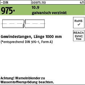 Reyher ~DIN 975 10.9 galvanisch verzinkt Gewindestangen, Länge 1000 mm Produktbild img1 L